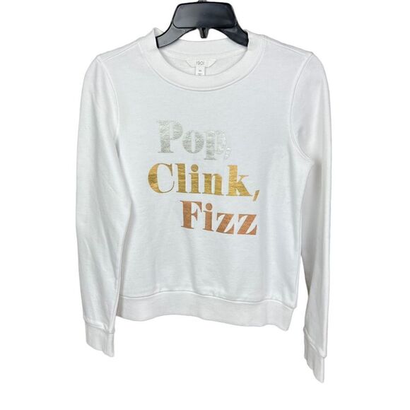 1901 Tops - 1901 Sweatshirt White New Years Glitter Pop Clink Fizz Silver Gold Bronze XS